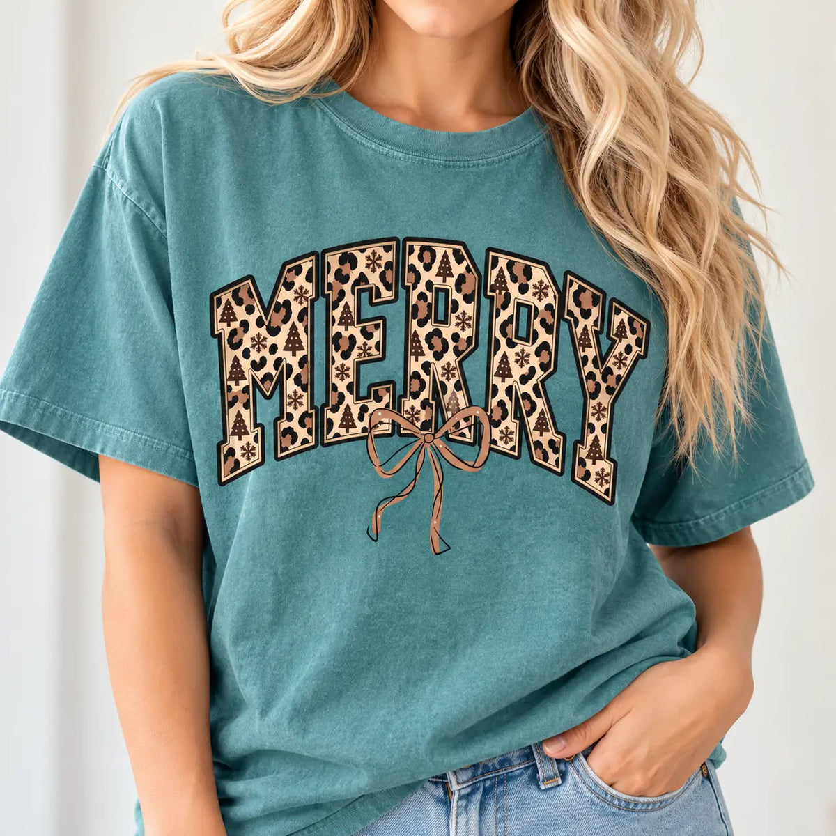 Merry Graphic Tee, Leopard Print, Holiday Style Shirt
