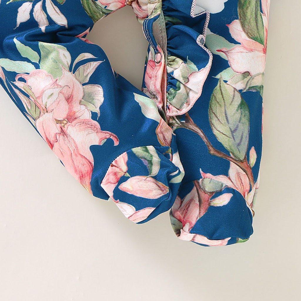 Modern Floral Newborn Baby Girl Romper with Bow Headband