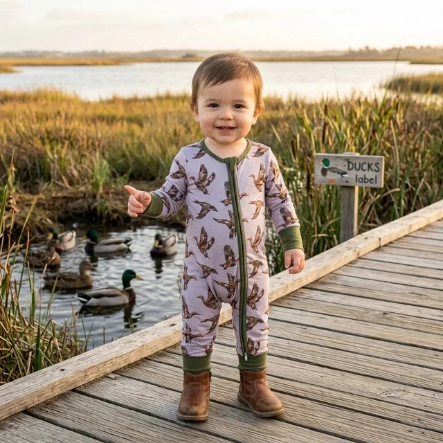 Little Hunter Boys’ Camo Duck Print 2-Way Zip Convertible Romper 🦆