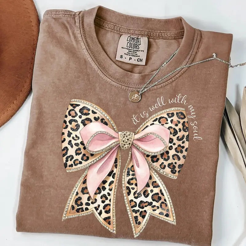 It Is Well with My Soul Leopard Bow Tee
