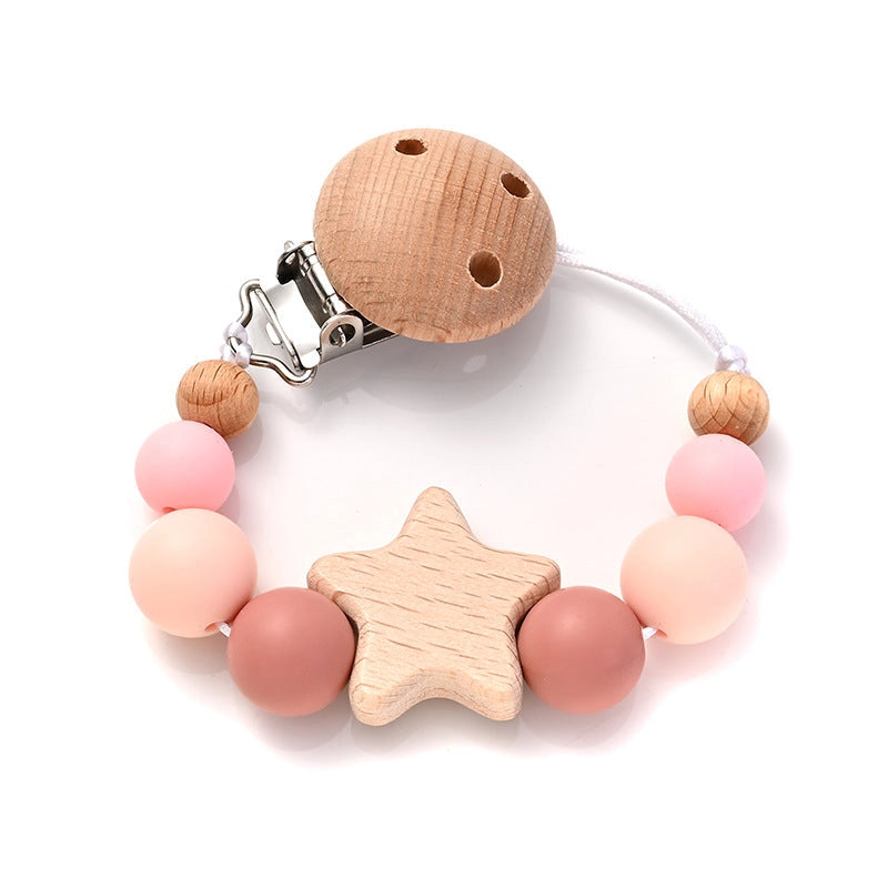 Pacifier Clip/Wooden Binky Holder/Silicon Beads Teether