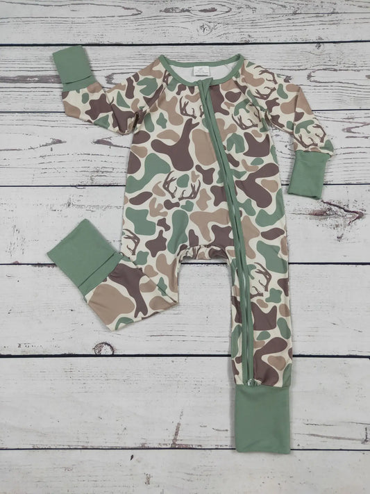 Deer Hunting Camouflage Printed Baby Boy Zippy