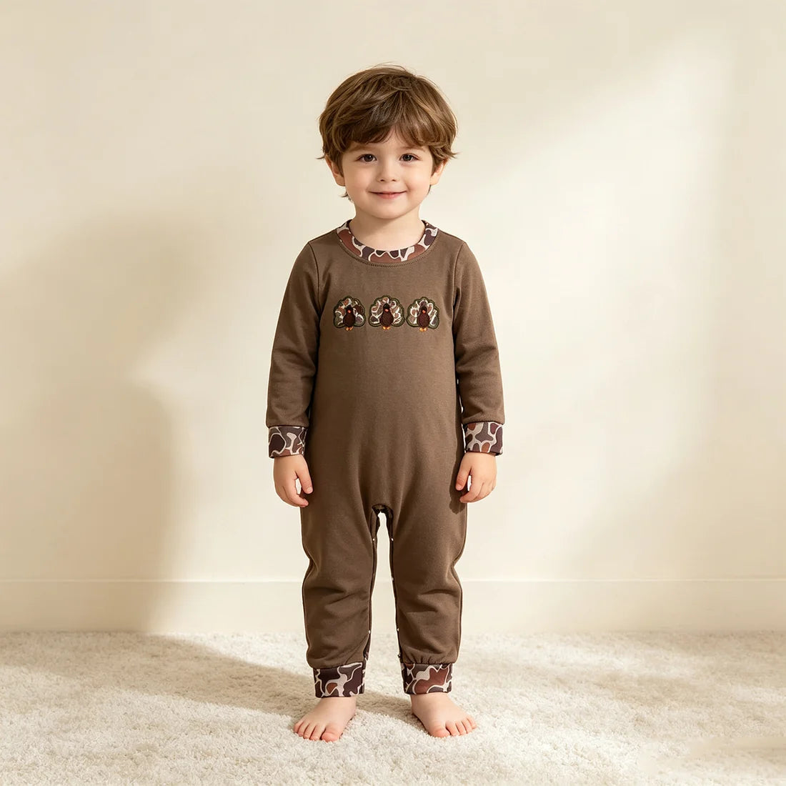 Little Gobbler Boys' Embroidered Thanksgiving Romper