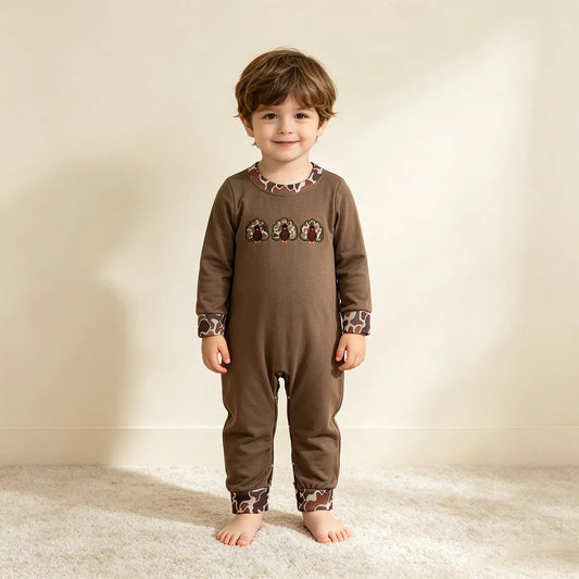 Little Gobbler Boys' Embroidered Thanksgiving Romper
