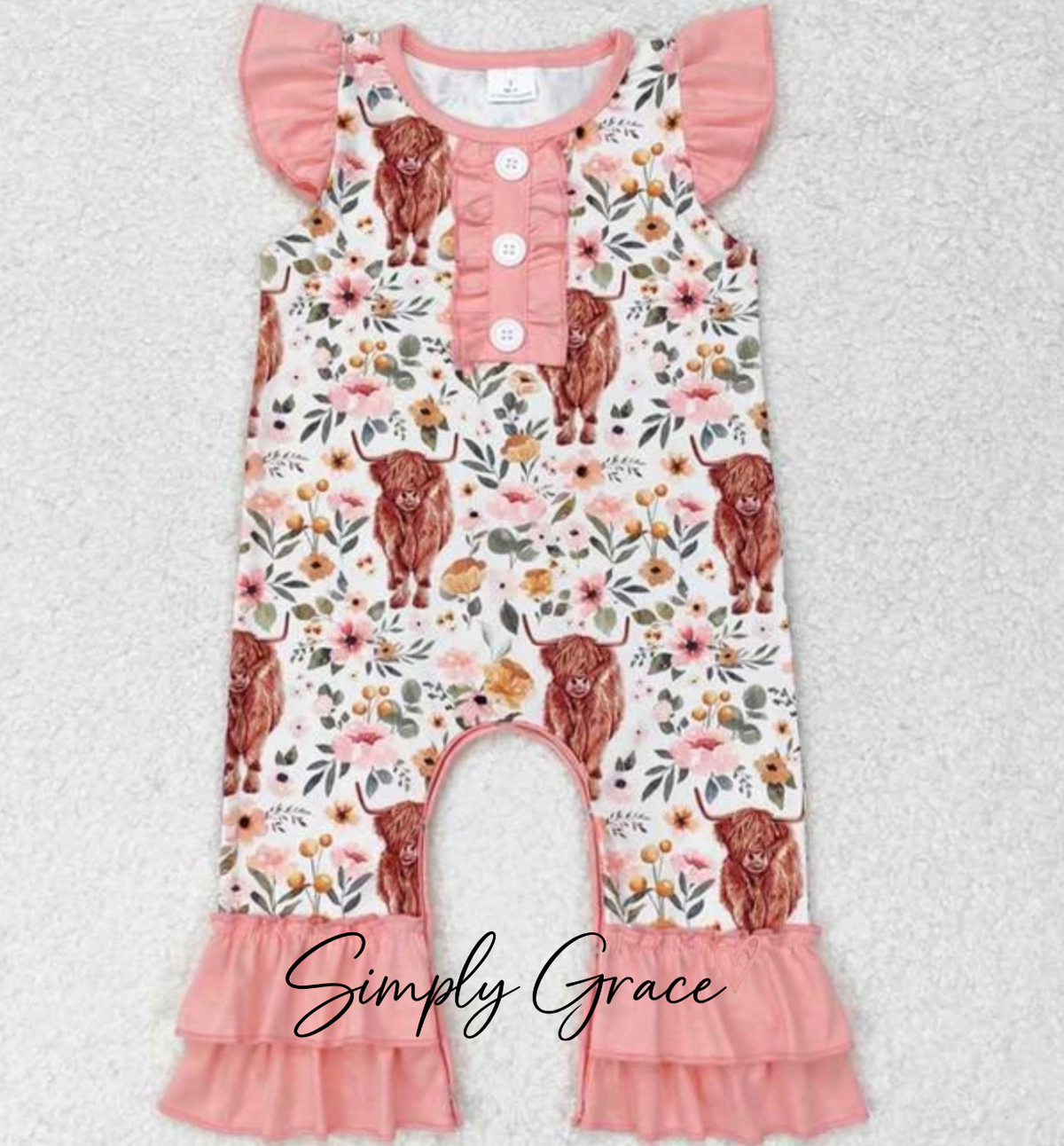 Highland Blooms & Ruffles Baby Cow Romper