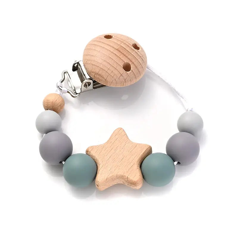 Pacifier Clip/Wooden Binky Holder/Silicon Beads Teether