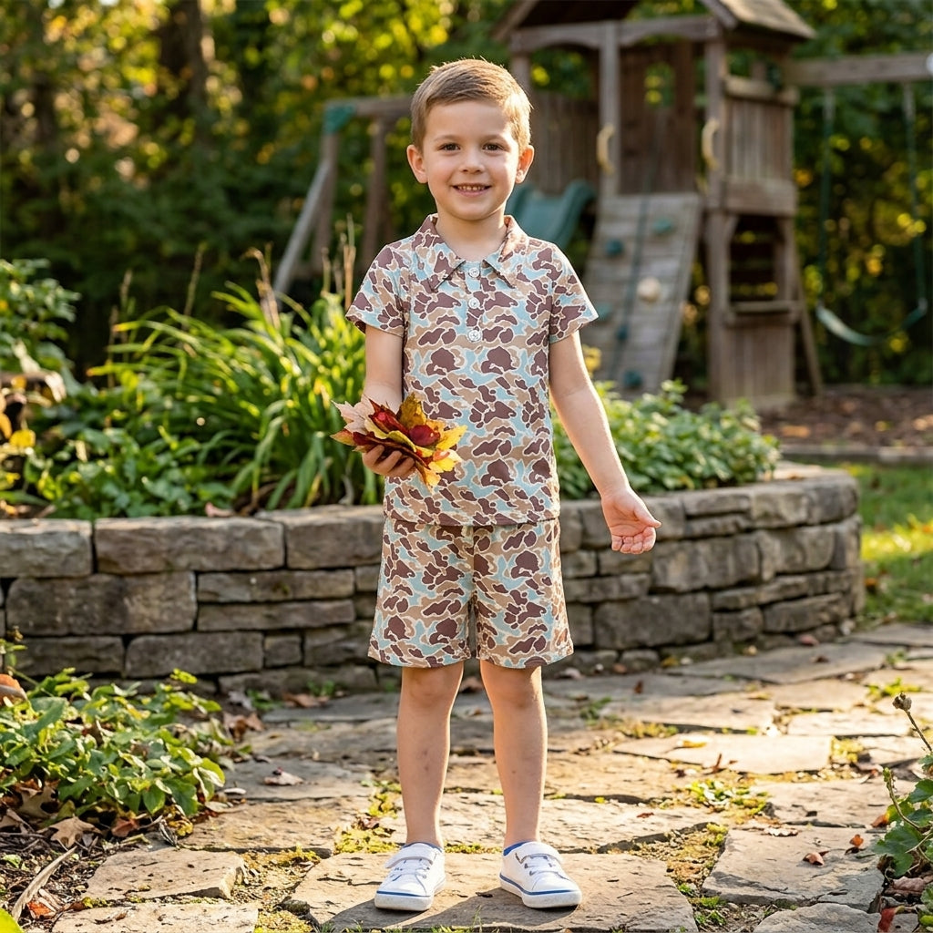 Little Outdoorsman Boys' Vintage Camo Polo & Short Set