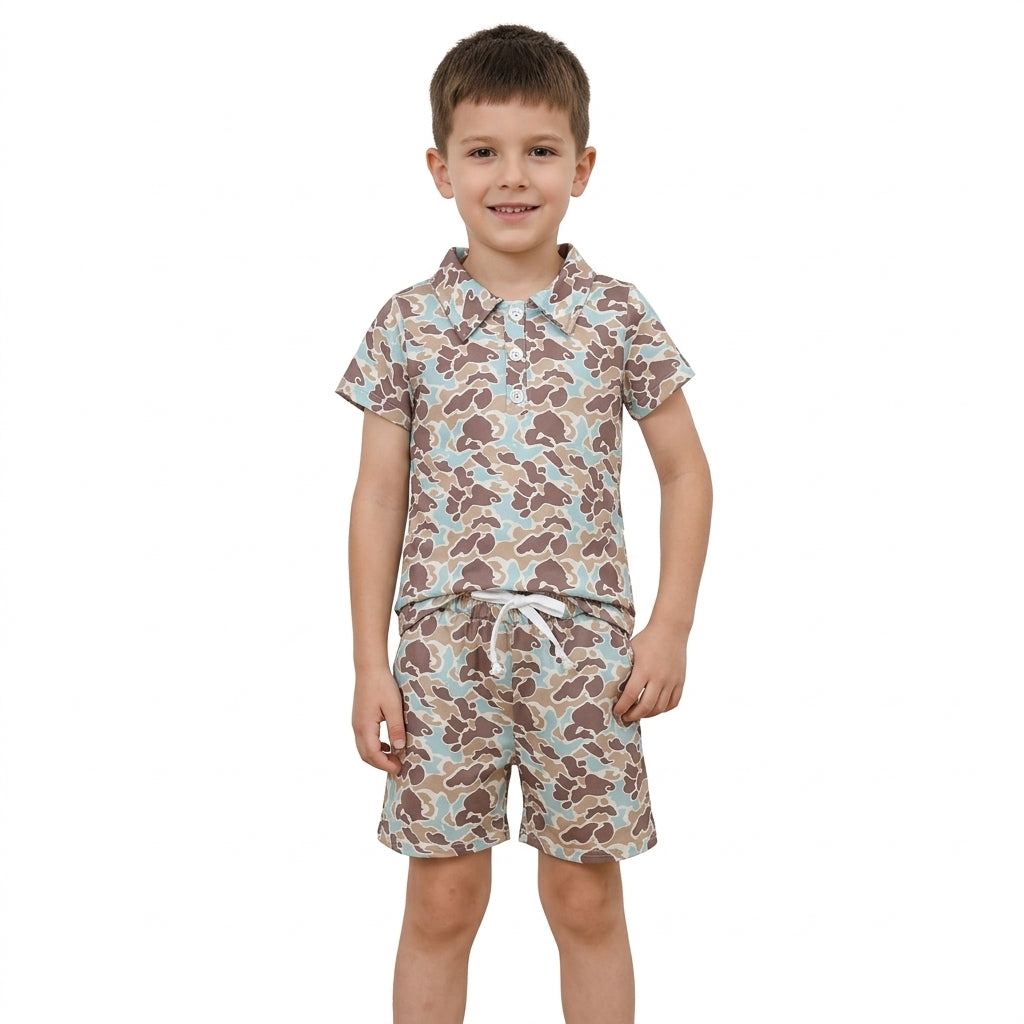 Little Outdoorsman Boys' Vintage Camo Polo & Short Set
