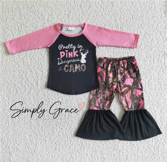 Little Miss Pretty in Pink Camo Bell Bottom Set