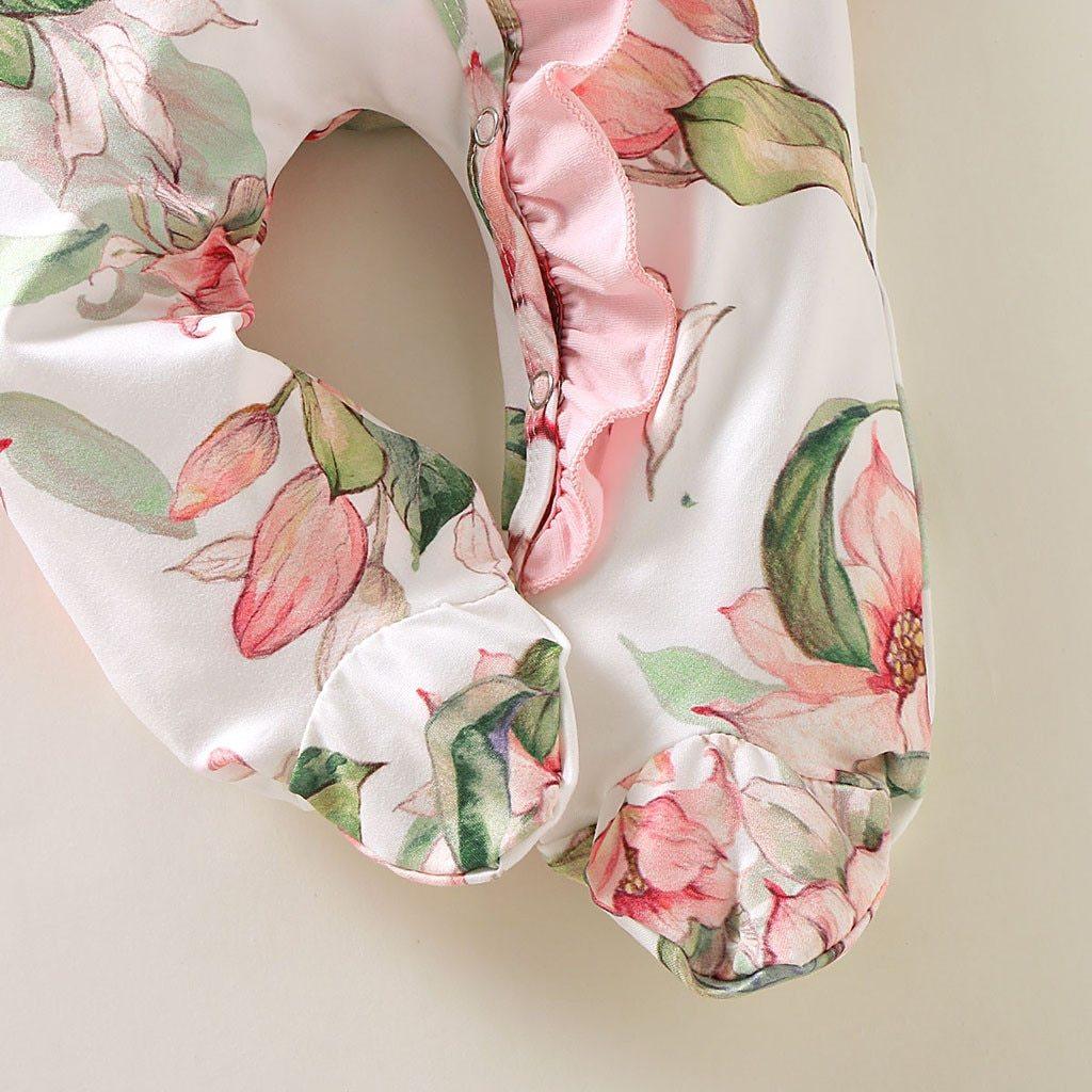 Modern Floral Newborn Baby Girl Romper with Bow Headband