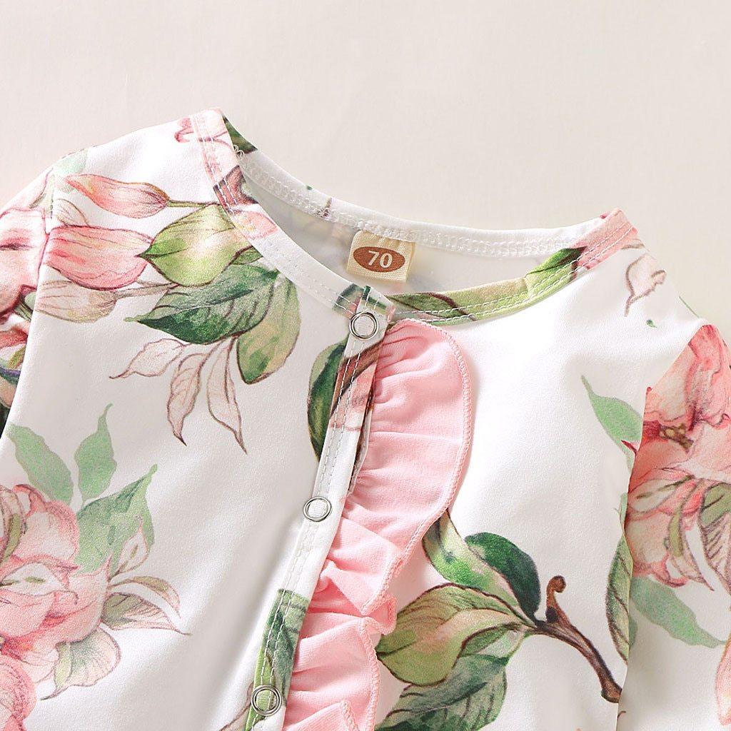 Modern Floral Newborn Baby Girl Romper with Bow Headband