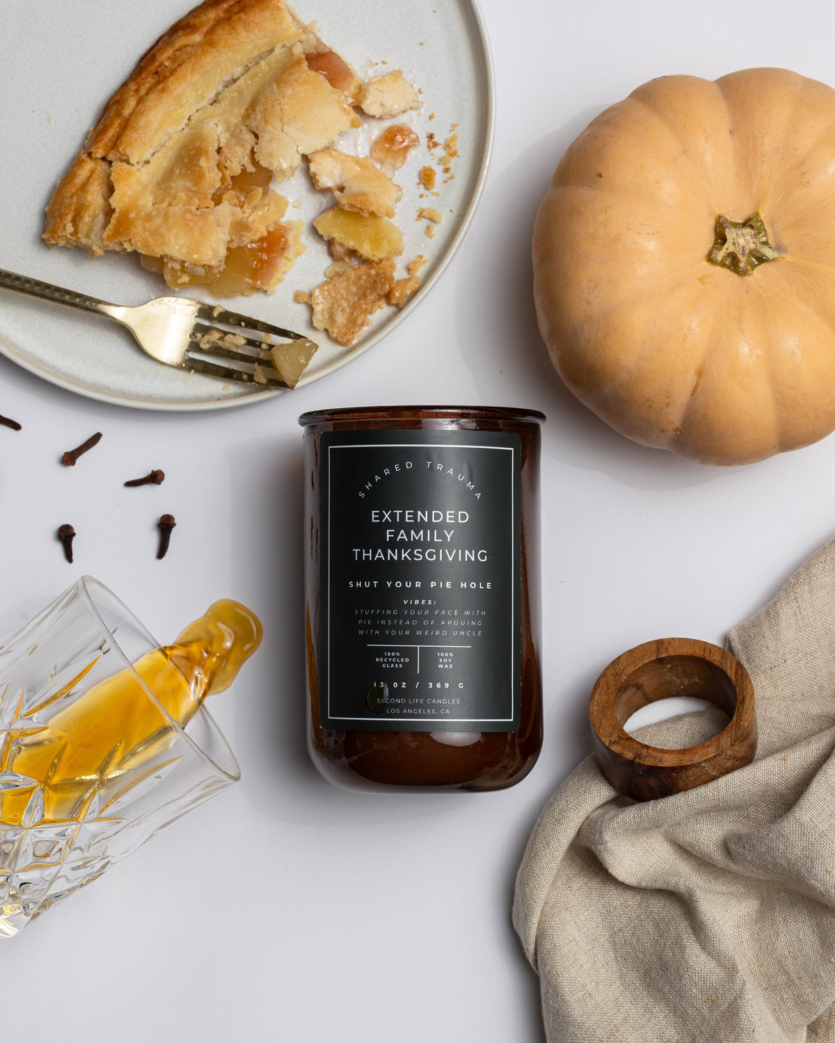 Shared Trauma: Extended Family Thanksgiving Candle - 13 oz, Crackling Wood Wick