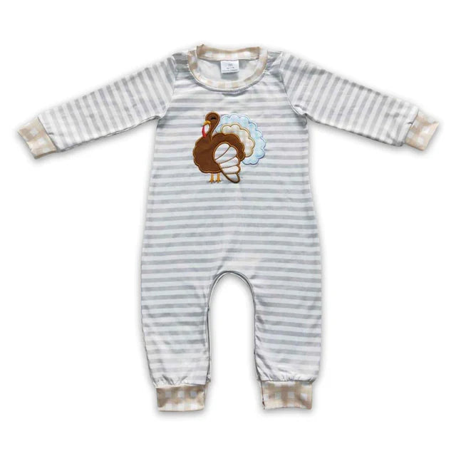 Little Turkey Classic Striped Thanksgiving Baby Romper