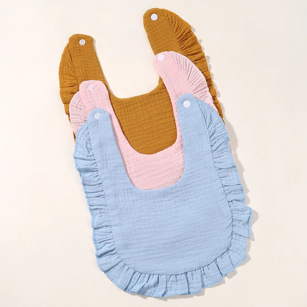 Newborn Baby Bibs & Burp Cloths | Solid Color Toddler Bandana Feeding Bibs, Ruffle Saliva Towel for Drool, Baby Accessories