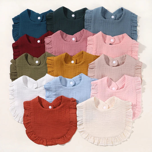 Newborn Baby Bibs & Burp Cloths | Solid Color Toddler Bandana Feeding Bibs, Ruffle Saliva Towel for Drool, Baby Accessories