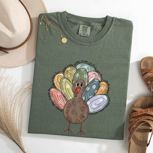 Thanksgiving Turkey Autumn Words Classic Heritage Cozy Vintage Comfort Colors Tee