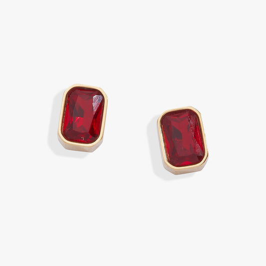 July Emerald-Cut Birthstone Stud Earrings