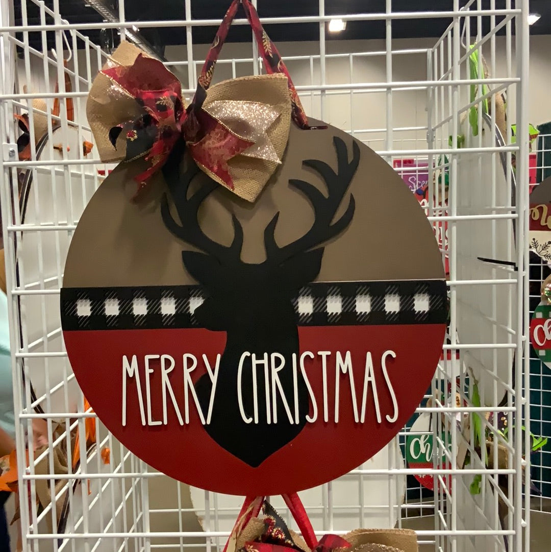 Merry Christmas Deer Head Door Hanger - Finished