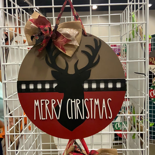 Merry Christmas Deer Head Door Hanger - Finished